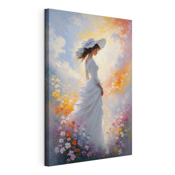Femme en robe blanche parmi les fleurs Tableaux Femme en robe blanche parmi les fleurs