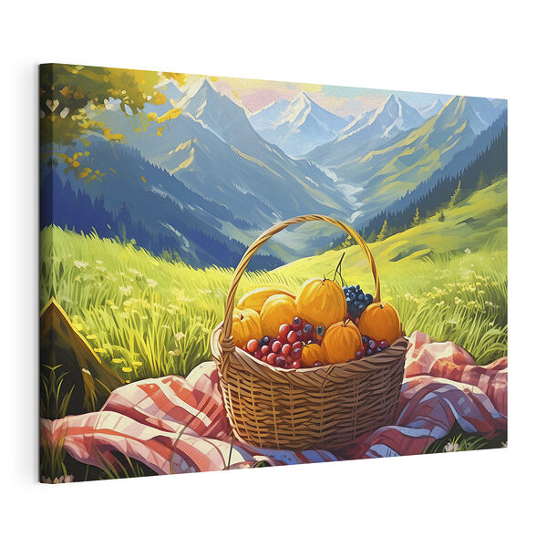 Corbeille de fruits sur une couverture Tableaux Corbeille de fruits sur une couverture