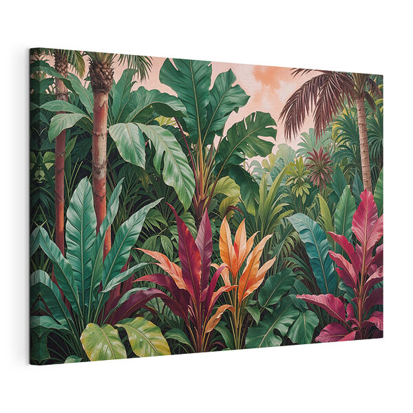 Feuillage tropical sous un ciel rosé Tableaux Feuillage tropical sous un ciel rosé
