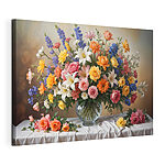 Tableaux Bouquet coloré sur une nappe blanche