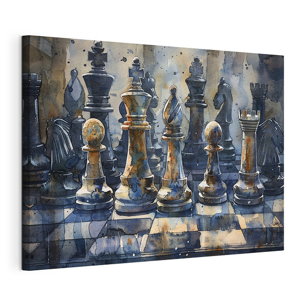 Tableaux Pièces d'échecs aquarellées sur carton