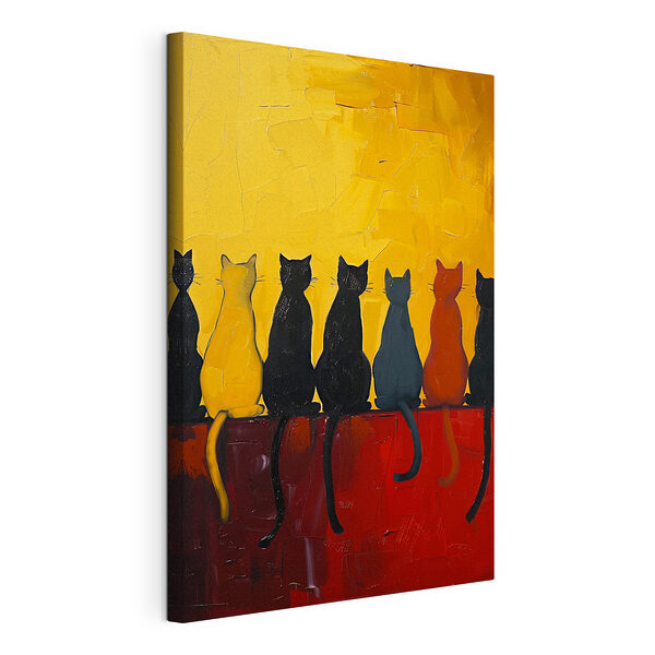 Groupe de chats assis sur une surface rouge Tableaux Groupe de chats assis sur une surface rouge