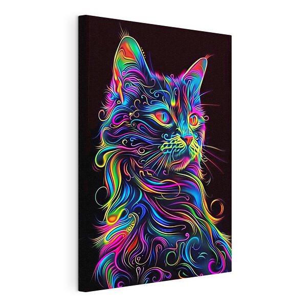 Chat coloré sur fond noir Tableaux Chat coloré sur fond noir