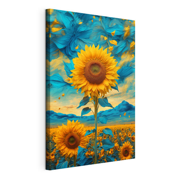 Tournesol avec feuilles bleues et jaunes Tableaux Tournesol avec feuilles bleues et jaunes