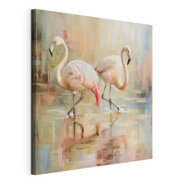 Deux flamants roses marchant sur l'eau Tableaux Deux flamants roses marchant sur l'eau