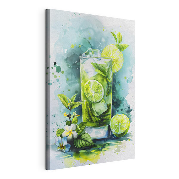 Aquarelle d'une boisson avec des citrons verts et des feuilles Tableaux Aquarelle d'une boisson avec des citrons verts et des feuilles
