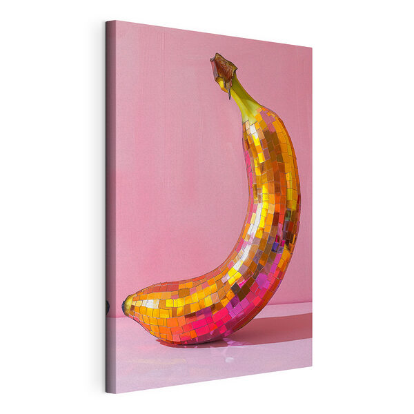 Banane miroir colorée sur fond rose Tableaux Banane miroir colorée sur fond rose