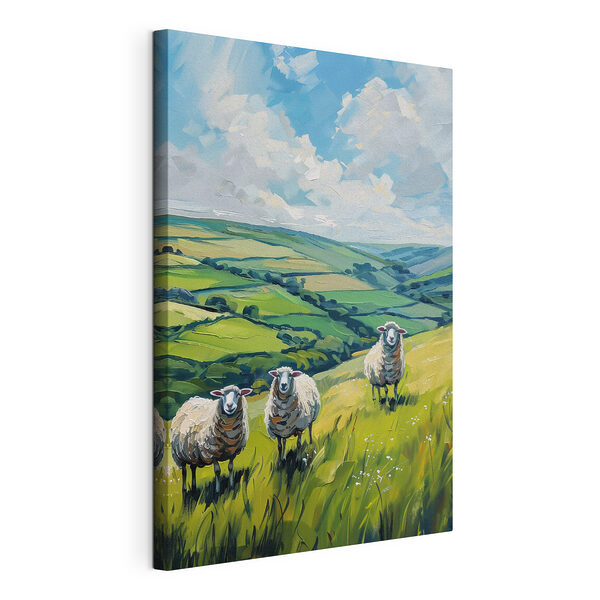 Groupe de moutons sur une colline herbeuse Tableaux Groupe de moutons sur une colline herbeuse