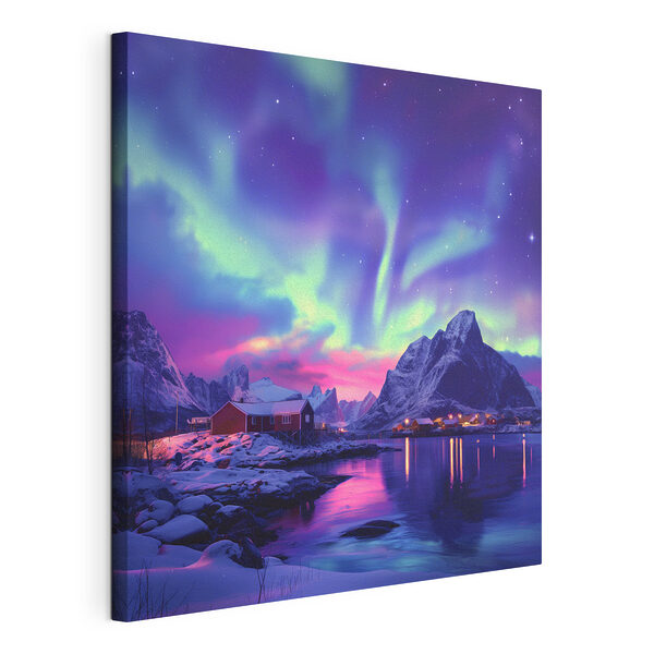 Paysage enneigé avec montagnes et lac Tableaux Paysage enneigé avec montagnes et lac