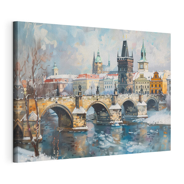 Pont sur l'eau avec des bâtiments et de la neige Tableaux Pont sur l'eau avec des bâtiments et de la neige