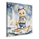 Tableaux Ourson en costume de marin sur un bateau