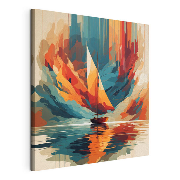 Canvas prints Sailboat on water with colorful clouds Tableaux Canvas prints Sailboat on water with colorful clouds