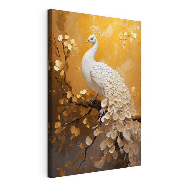 Paon blanc avec plumes sur une branche Tableaux Paon blanc avec plumes sur une branche