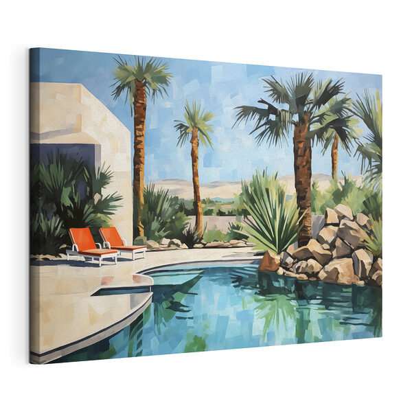 Piscine avec palmiers et chaises Tableaux Piscine avec palmiers et chaises