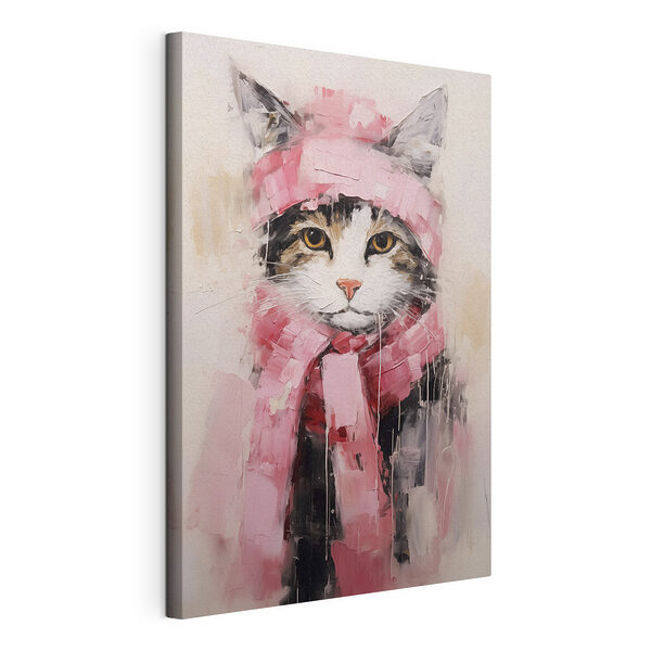 Peinture d'un chat portant une écharpe Tableaux Peinture d'un chat portant une écharpe