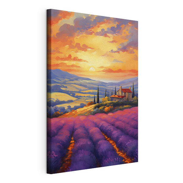 Tableaux Maison sur une colline avec des champs de lavande