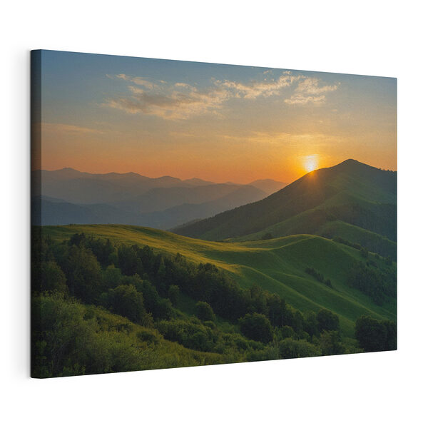Coucher de soleil sur une colline verdoyante Tableaux Coucher de soleil sur une colline verdoyante