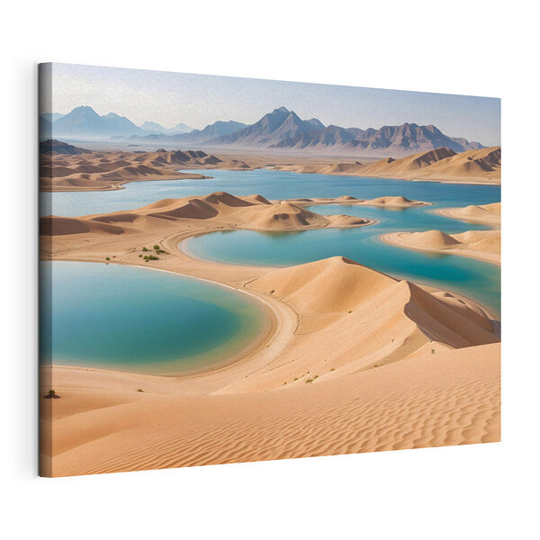Tableaux Désert avec eau et montagnes en arrière-plan