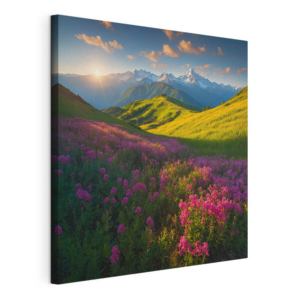 Tableaux Champ de fleurs avec des montagnes en arrière-plan