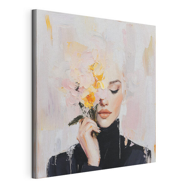 Peinture d'une femme tenant des fleurs Tableaux Peinture d'une femme tenant des fleurs