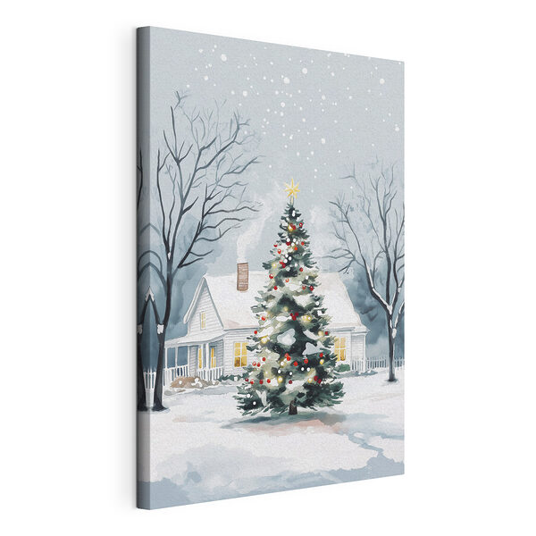 Arbre de Noël devant une maison Tableaux Arbre de Noël devant une maison