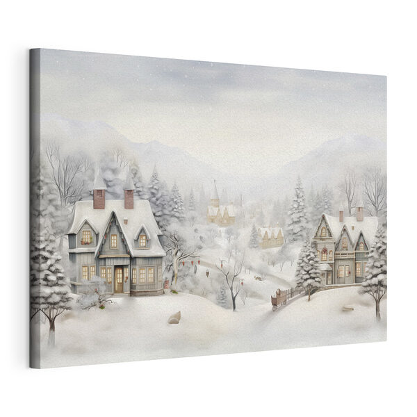 Tableaux Paysage enneigé avec maisons et arbres