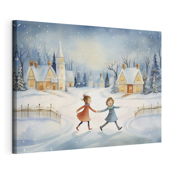 Couple de filles marchant dans la neige Tableaux Couple de filles marchant dans la neige