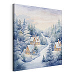Tableaux Peinture de maisons dans une forêt enneigée