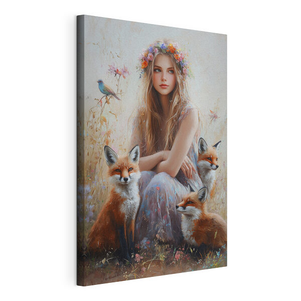 Peinture d'une femme avec des renards Tableaux Peinture d'une femme avec des renards