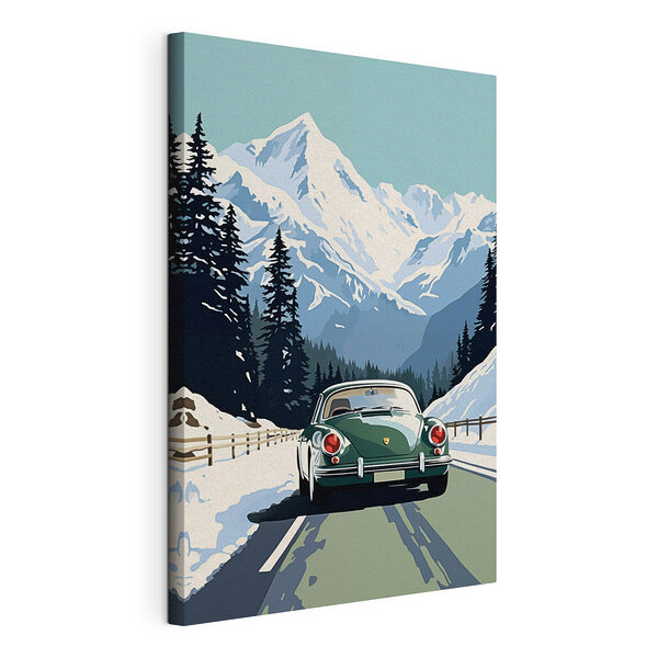 Tableaux Voiture roulant sur une route enneigée