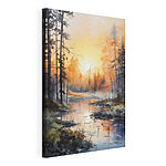 Tableaux Aquarelle d'une rivière avec des arbres et des plantes