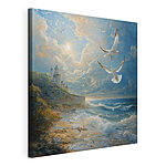 Tableaux Peinture d'oiseaux volant au-dessus d'une plage