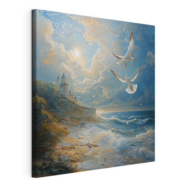 Tableaux Peinture d'oiseaux volant au-dessus d'une plage