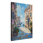 Tableaux Peinture d'une rue avec des bateaux et des bâtiments