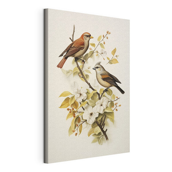 Deux oiseaux sur une branche avec des fleurs Tableaux Deux oiseaux sur une branche avec des fleurs