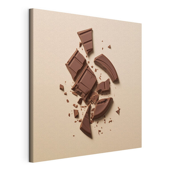 Barre de chocolat cassée sur une surface rose Tableaux Barre de chocolat cassée sur une surface rose