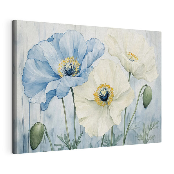 Tableaux Peinture de fleurs sur fond bleu