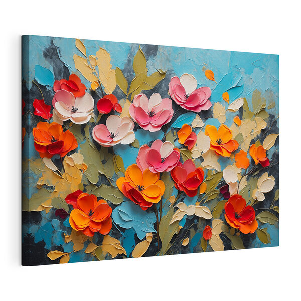 Peinture de fleurs sur une surface bleue Tableaux Peinture de fleurs sur une surface bleue