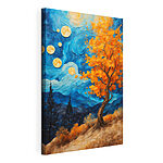 Tableaux Peinture d'un arbre avec des feuilles orange et des montagnes bleues