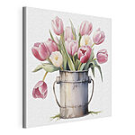 Tableaux Peinture de tulipes roses dans un seau en métal