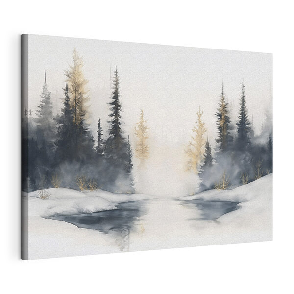 Tableaux Aquarelle d'une forêt enneigée