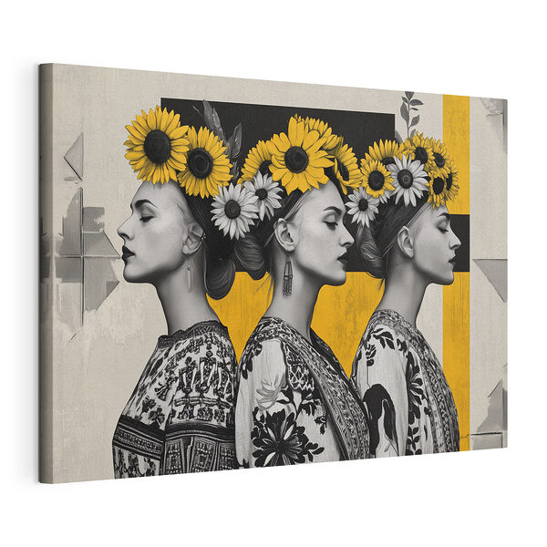 Groupe de femmes avec des tournesols dans les cheveux Tableaux Groupe de femmes avec des tournesols dans les cheveux