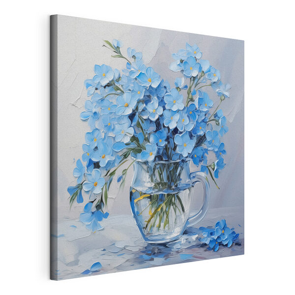 Peinture de fleurs bleues dans un vase en verre Tableaux Peinture de fleurs bleues dans un vase en verre