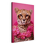 Tableaux Léopard portant des lunettes et un collier de fleurs