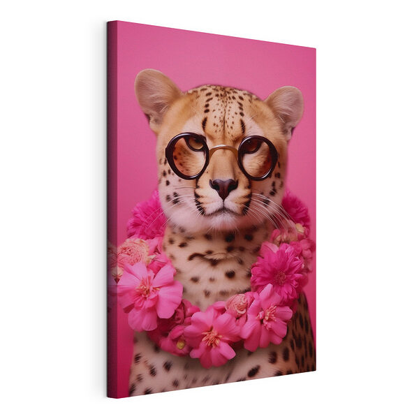 Tableaux Léopard portant des lunettes et un collier de fleurs