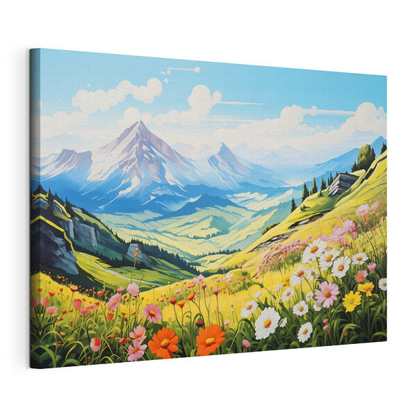 Paysage avec montagnes et fleurs Tableaux Paysage avec montagnes et fleurs
