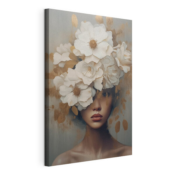 Tableaux Peinture d'une femme avec des fleurs sur la tête