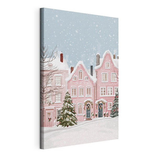 Maison rose avec de la neige Tableaux Maison rose avec de la neige