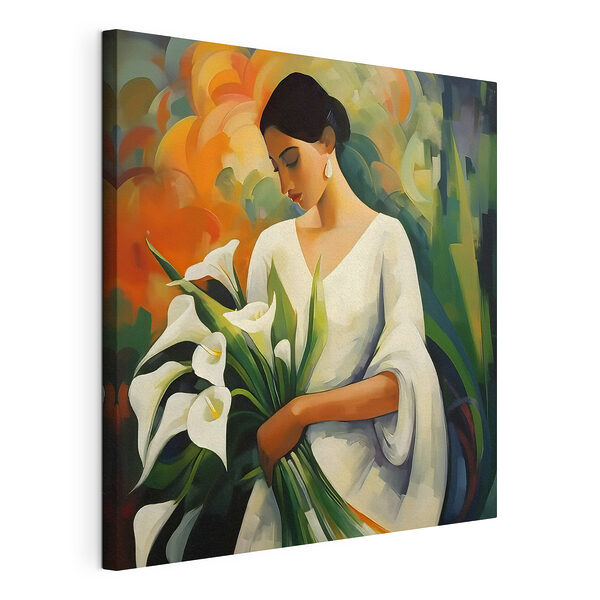 Tableaux Peinture d'une femme tenant des fleurs