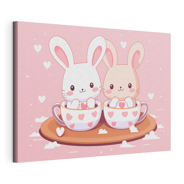 Deux lapins de bande dessinée dans des tasses de thé Tableaux Deux lapins de bande dessinée dans des tasses de thé